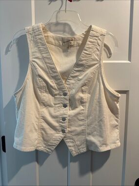 Vintage-Inspired Cream Button Front Vest Top - corduroy